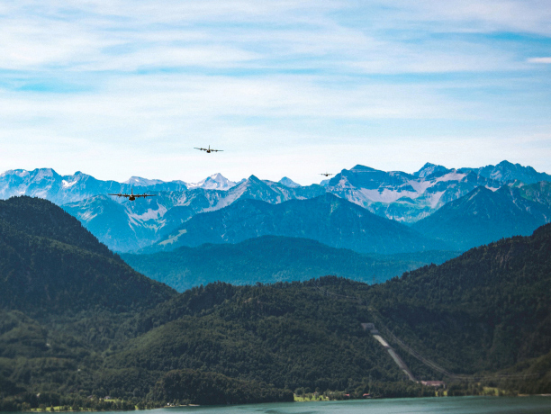 Airplanes flying over a mountainous region of Germany