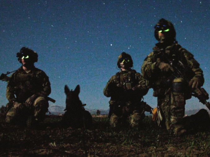 Army Rangers on a Special Operations raid at night