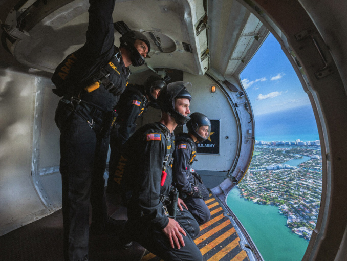 A group of Golden Knights skydivers preparing for a jump