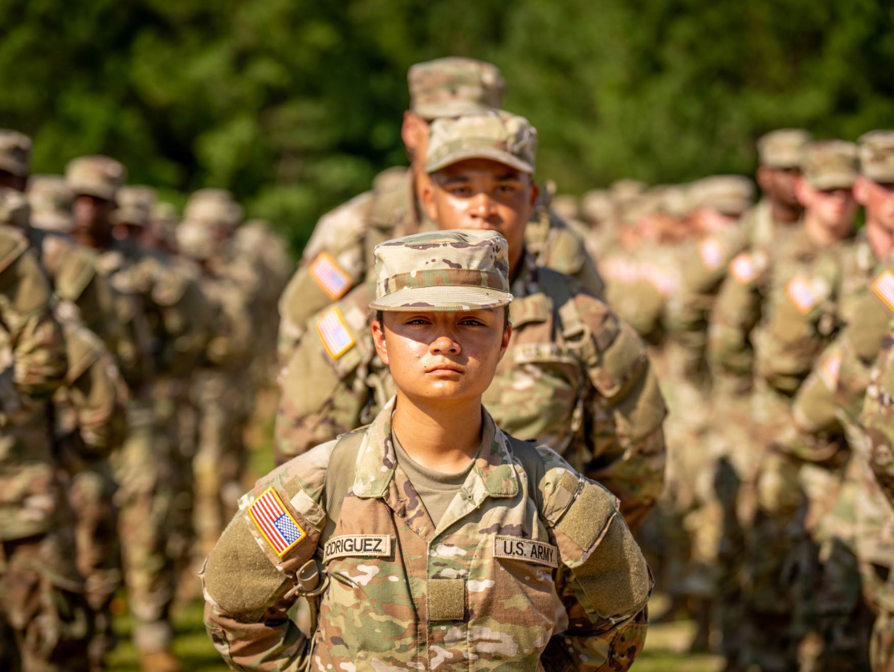 A large group of Soldiers in formation outdoors